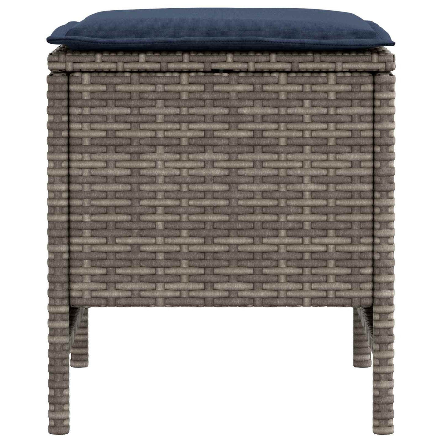 2 Stk. Garten-Fußhocker PE-Rattan Grau und Marineblau