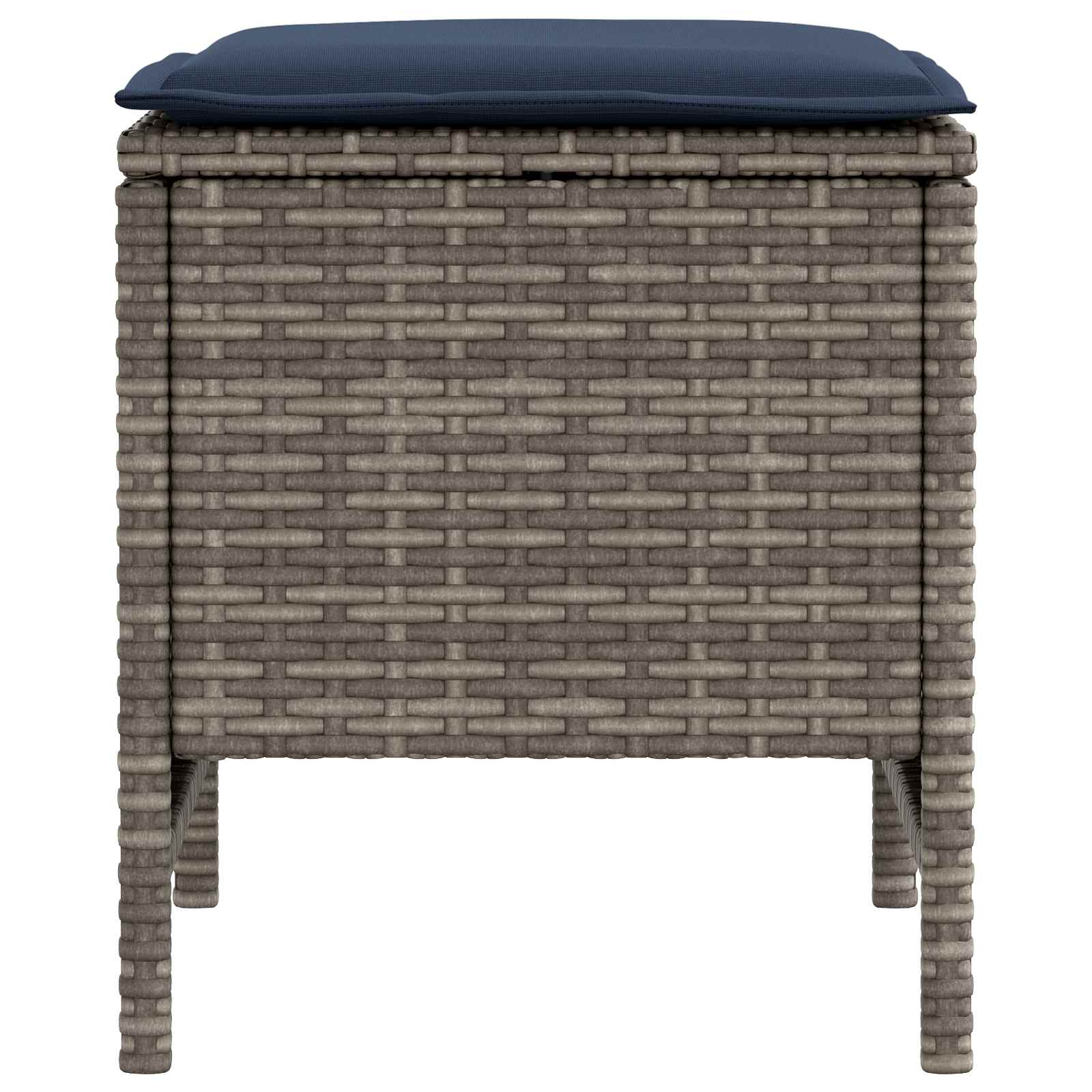 2 Stk. Garten-Fußhocker PE-Rattan Grau und Marineblau