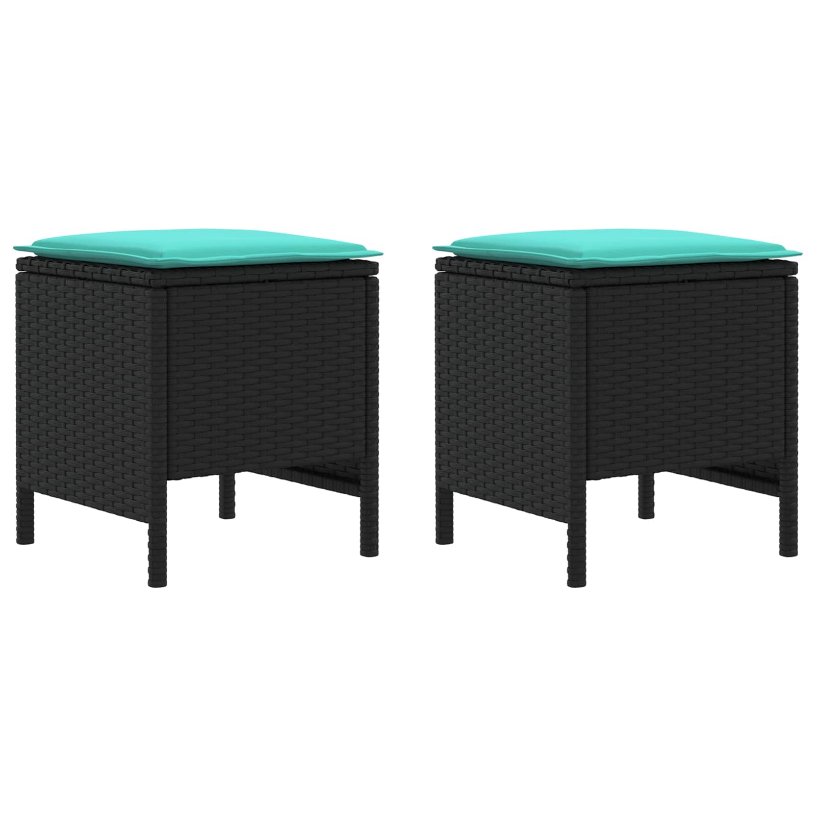 2 Stk. Garten-Fußhocker PE-Rattan Schwarz und Türkis
