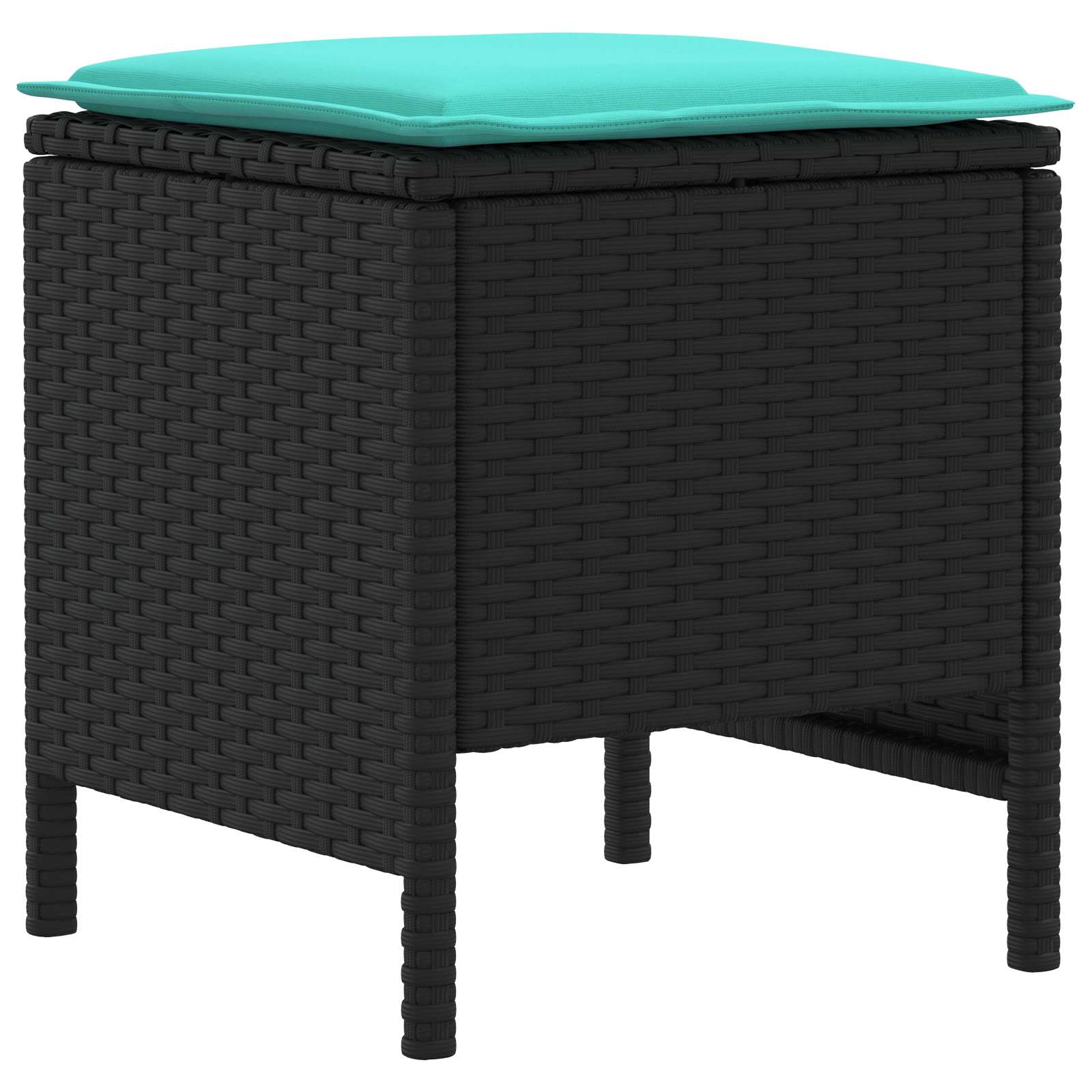 2 Stk. Garten-Fußhocker PE-Rattan Schwarz und Türkis