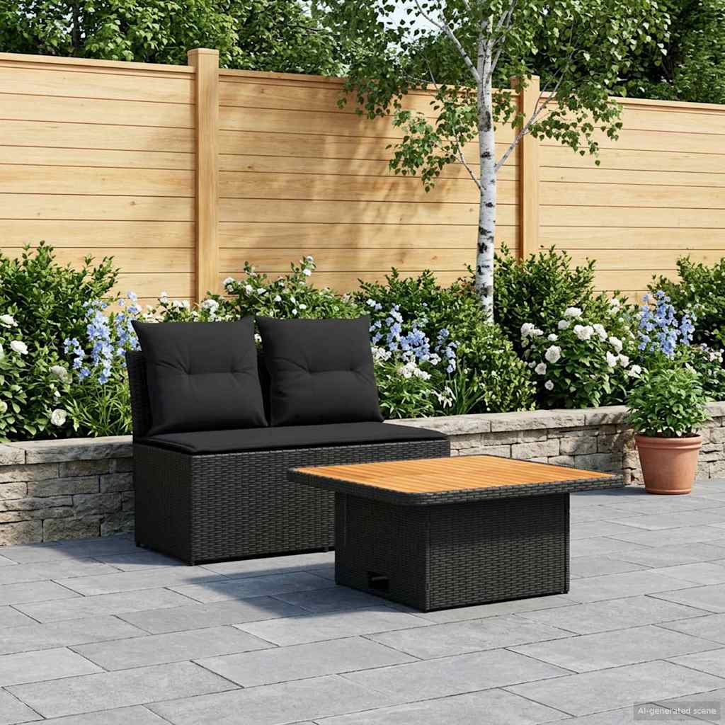 2 Stück Garten Mittel Sofa Mit Hochklapptisch Poly-Rattan