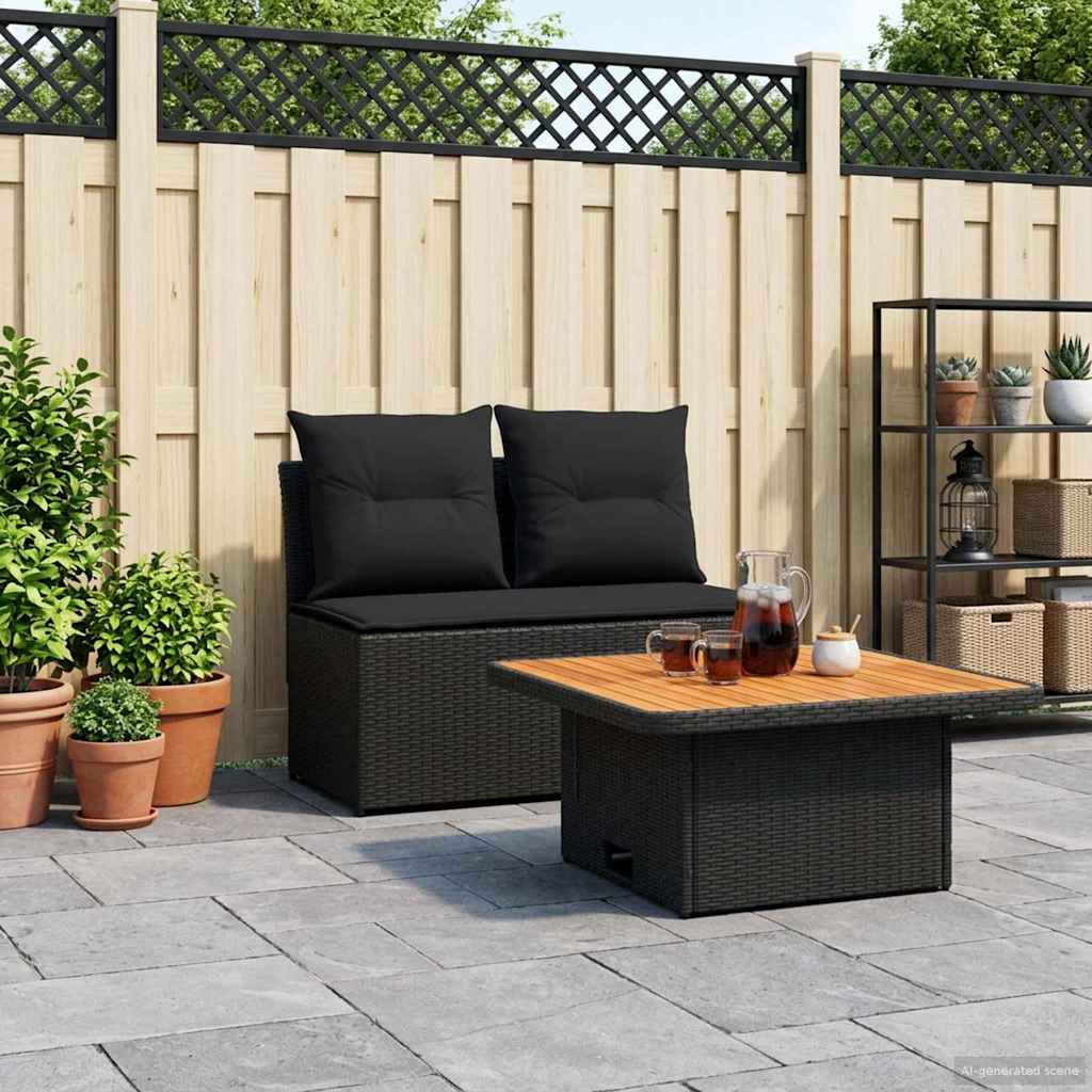 2 Stück Garten Mittel Sofa Mit Hochklapptisch Poly-Rattan