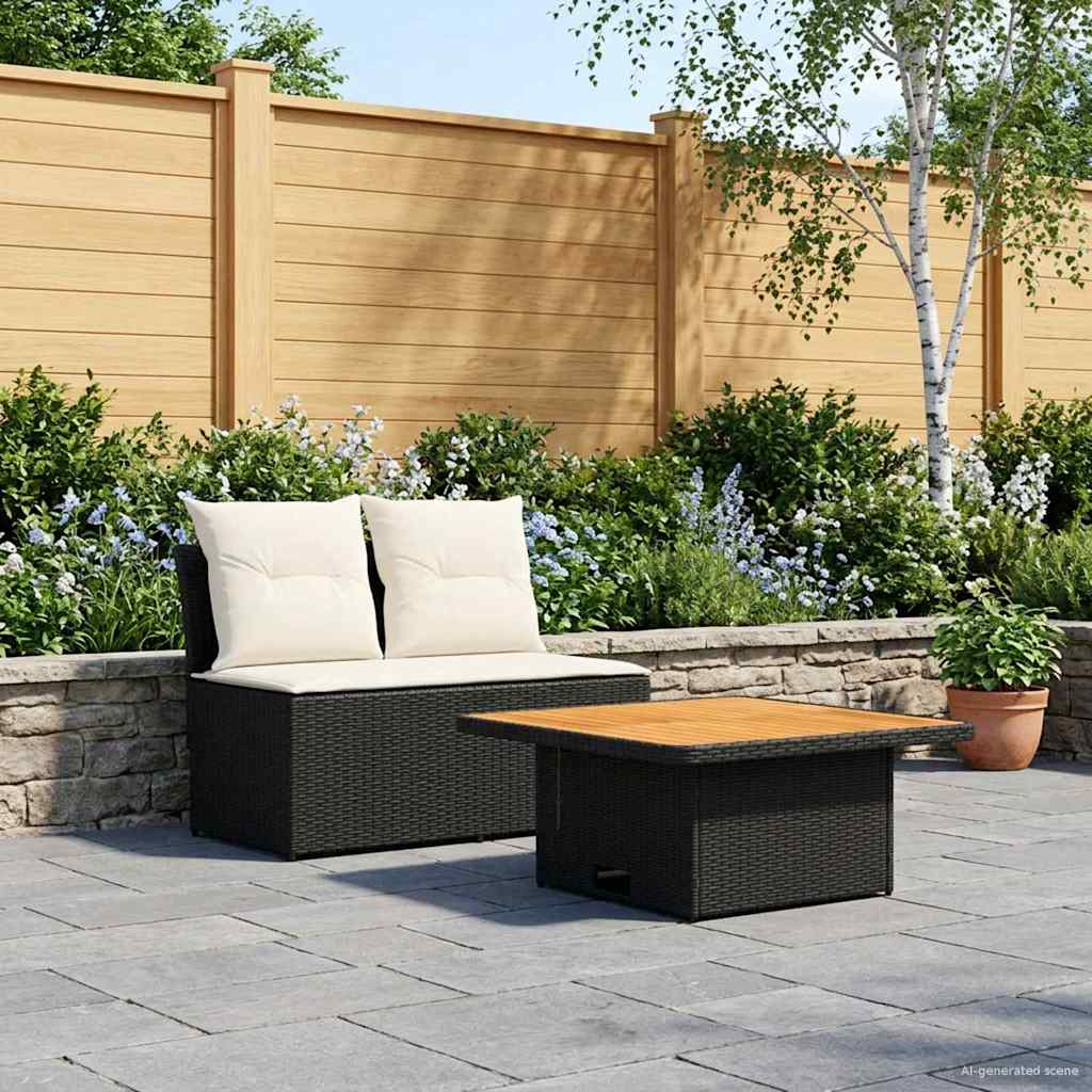 2 Stück Garten Mittel Sofa Mit Hochklapptisch Poly-Rattan