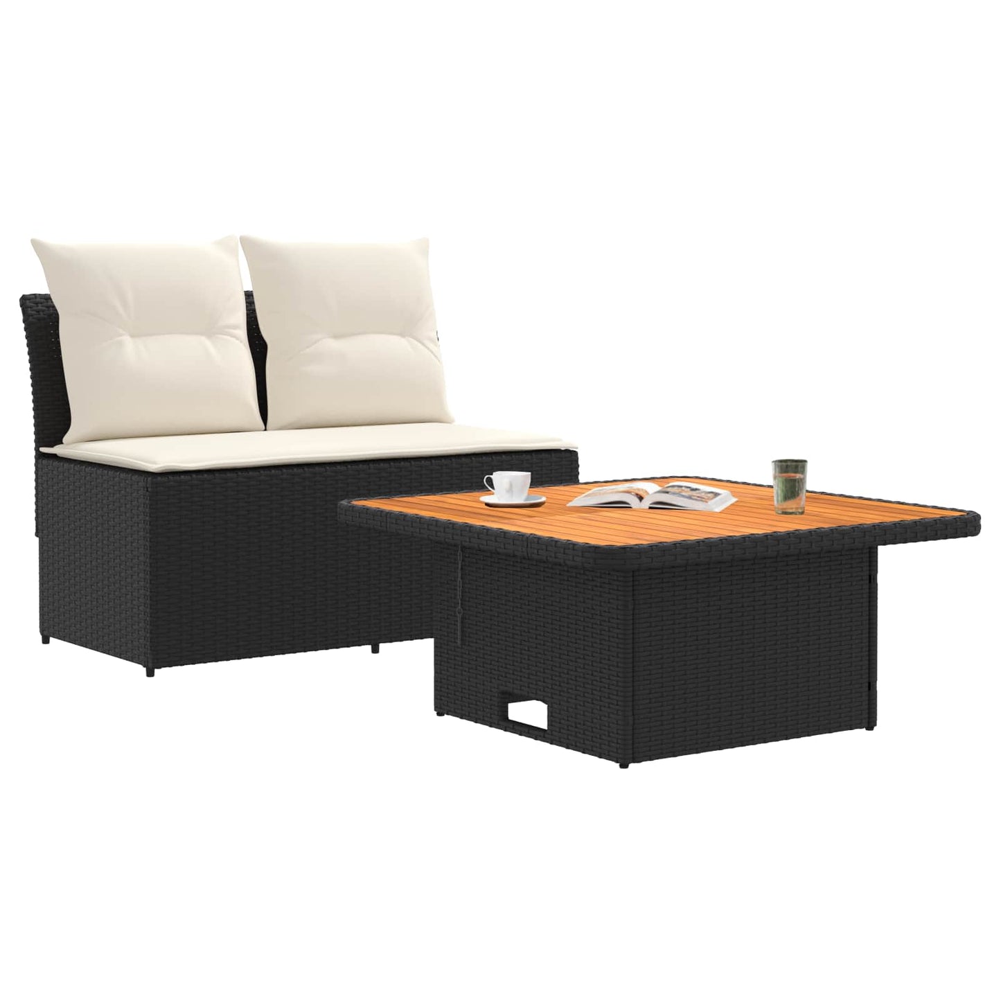 2 Stück Garten Mittel Sofa Mit Hochklapptisch Poly-Rattan