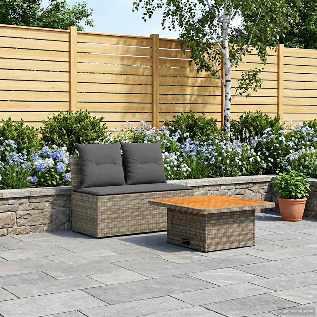 2 Stück Garten Mittel Sofa Mit Hochklapptisch Poly-Rattan
