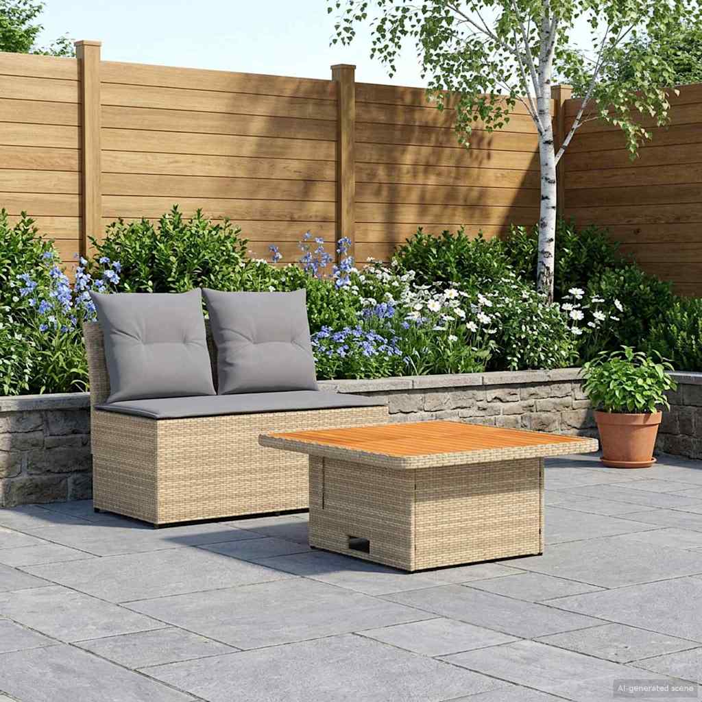 2 Stück Garten Mittel Sofa Mit Hochklapptisch Poly-Rattan