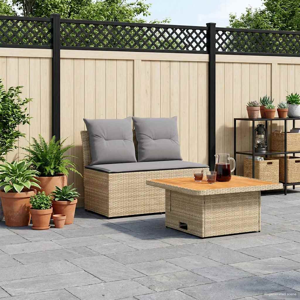 2 Stück Garten Mittel Sofa Mit Hochklapptisch Poly-Rattan
