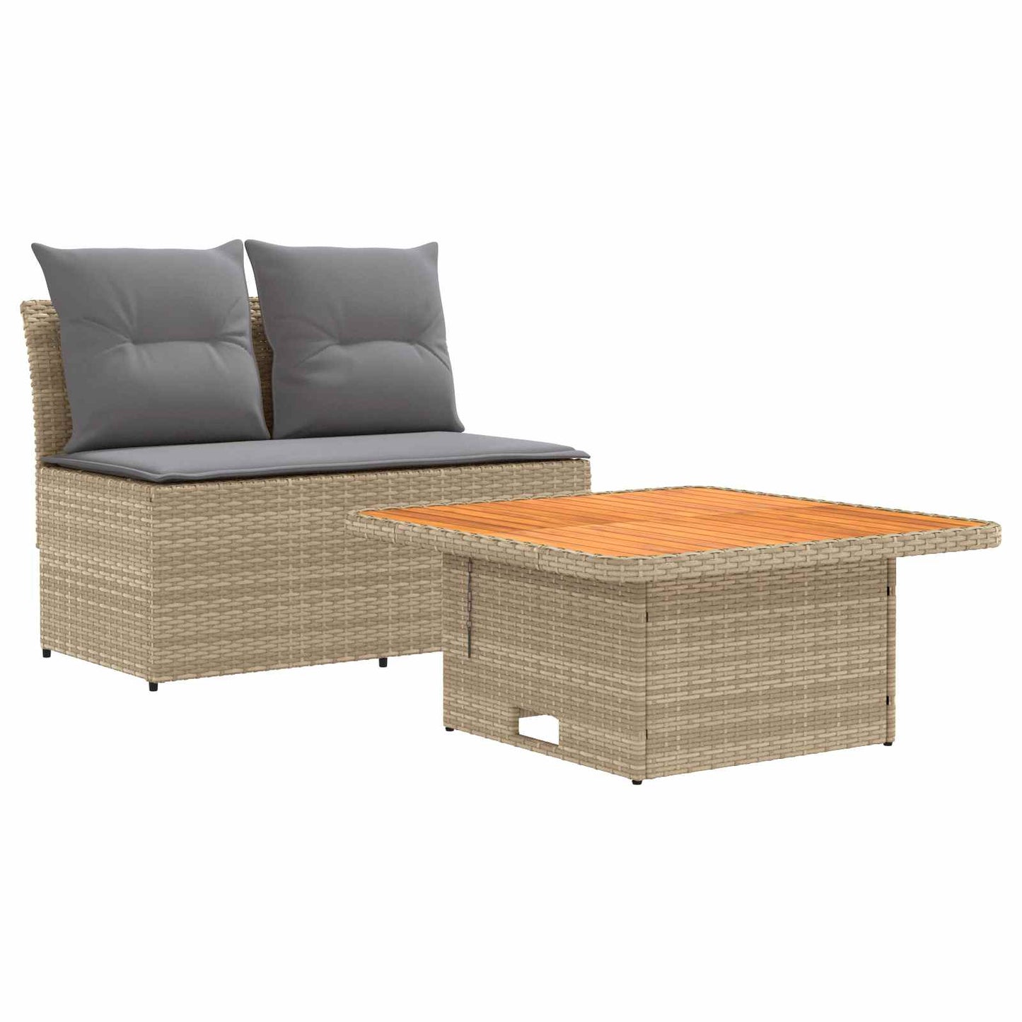 2 Stück Garten Mittel Sofa Mit Hochklapptisch Poly-Rattan