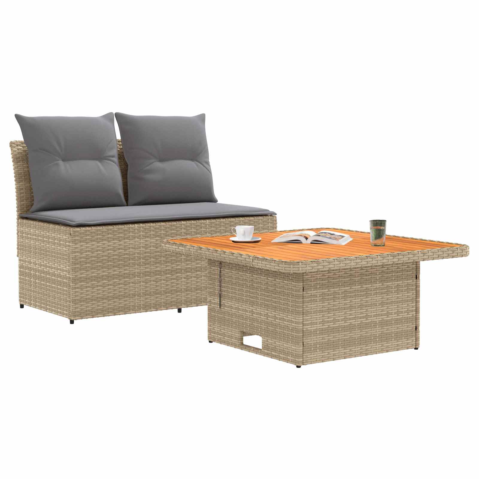 2 Stück Garten Mittel Sofa Mit Hochklapptisch Poly-Rattan