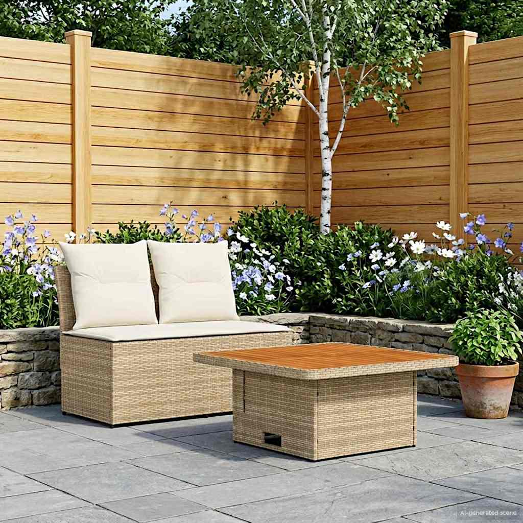 2 Stück Garten Mittel Sofa Mit Hochklapptisch Poly-Rattan