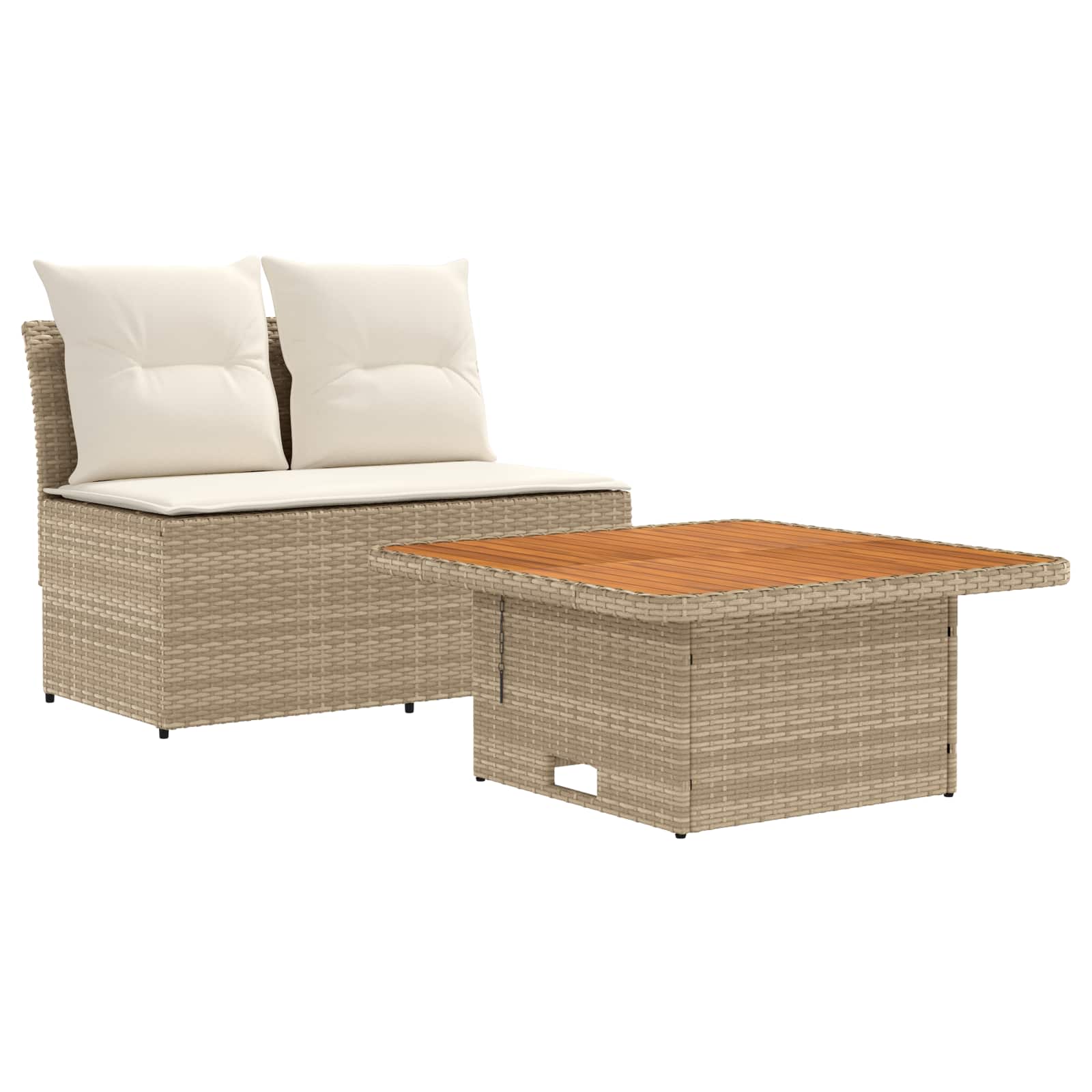2 Stück Garten Mittel Sofa Mit Hochklapptisch Poly-Rattan
