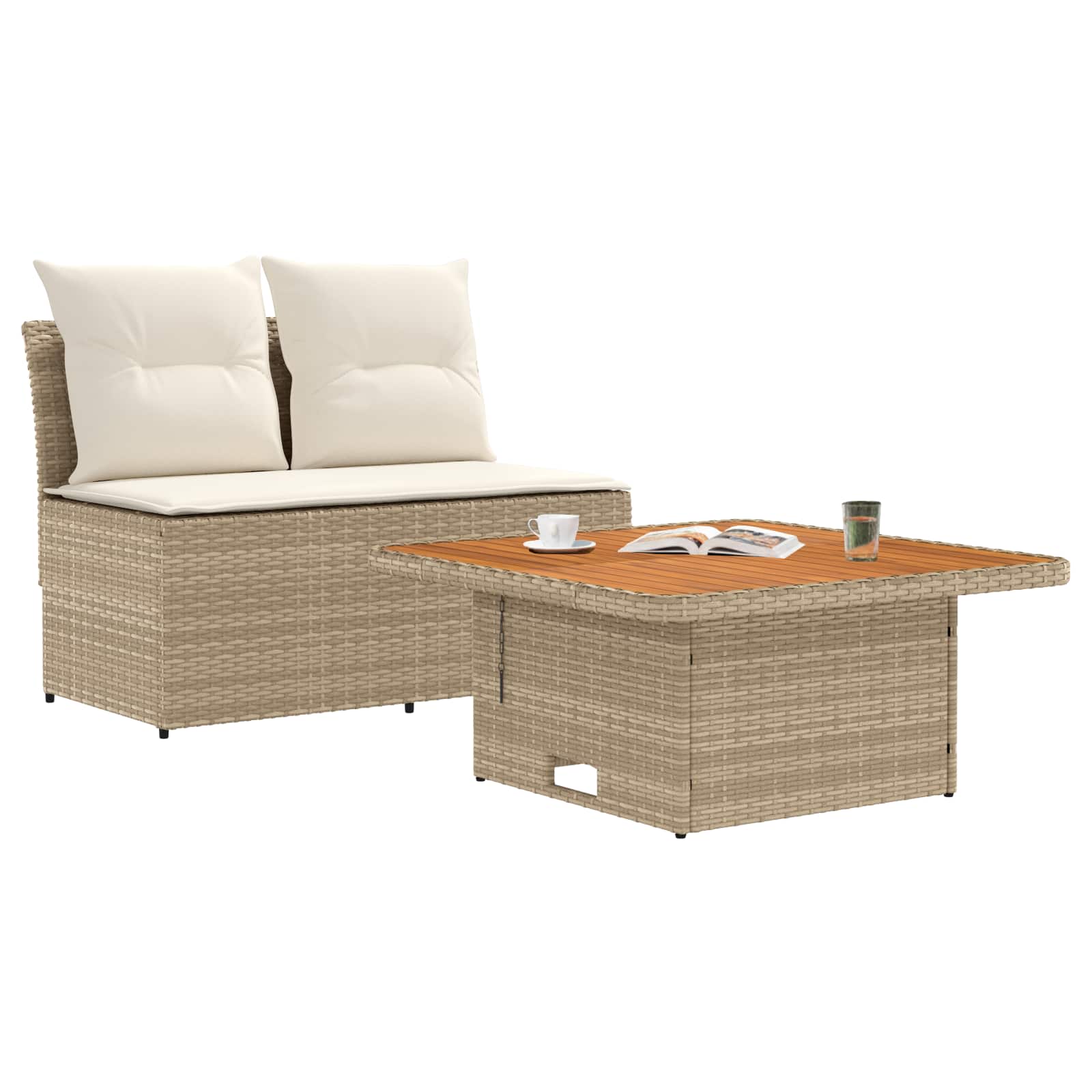 2 Stück Garten Mittel Sofa Mit Hochklapptisch Poly-Rattan