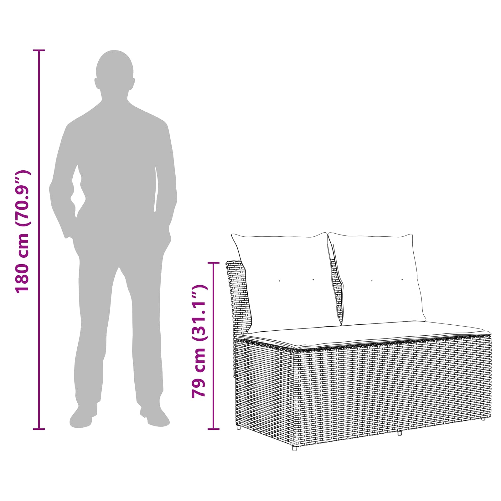 2 Stück Garten Mittel Sofa Mit Hochklapptisch Poly-Rattan