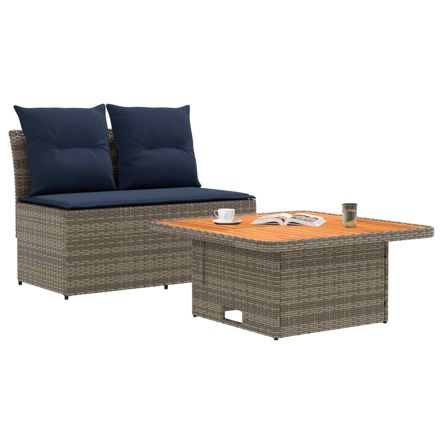 2 Stück Garten Mittel Sofa Mit Hochklapptisch Poly-Rattan
