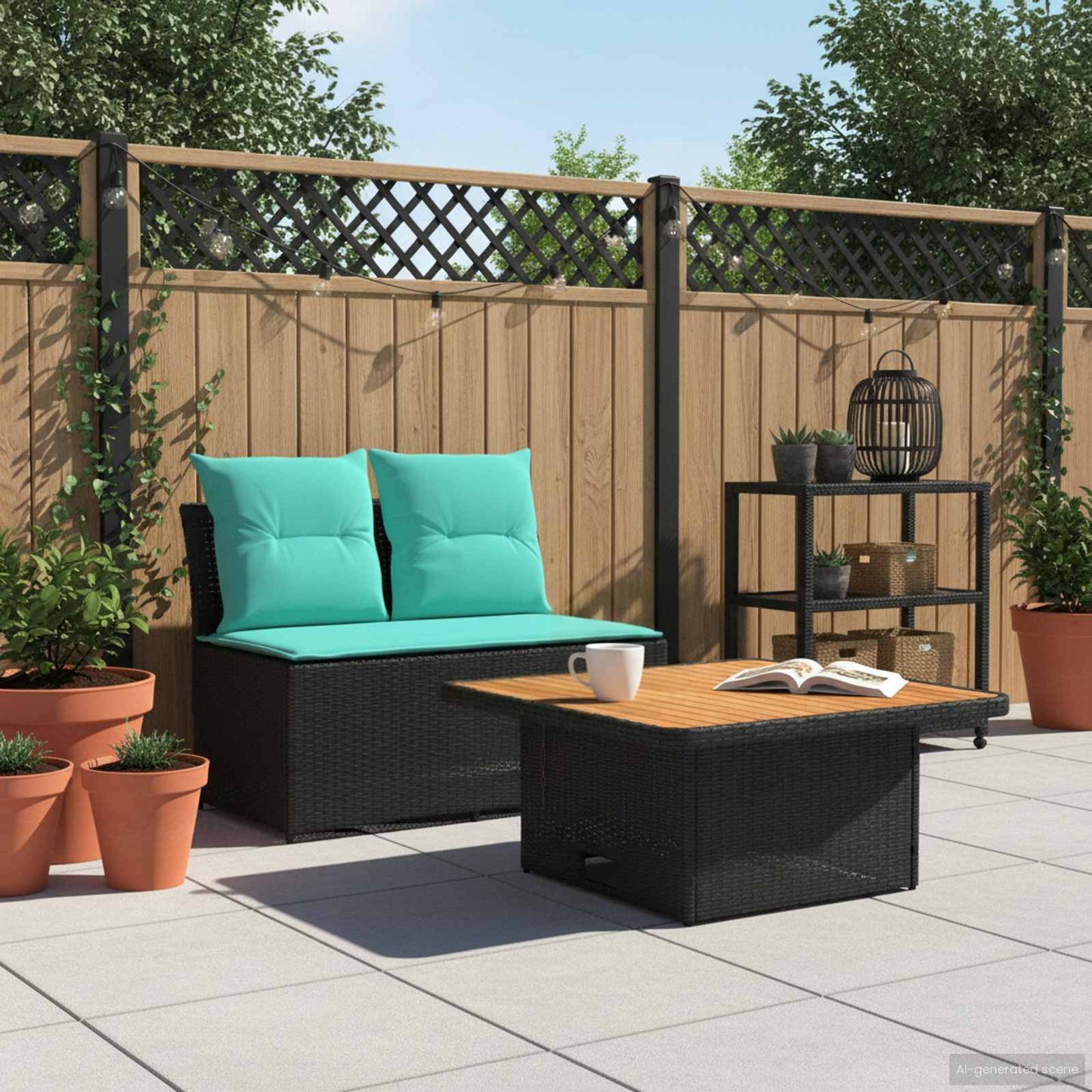 2 Stück Garten Mittel Sofa Mit Hochklapptisch Poly-Rattan