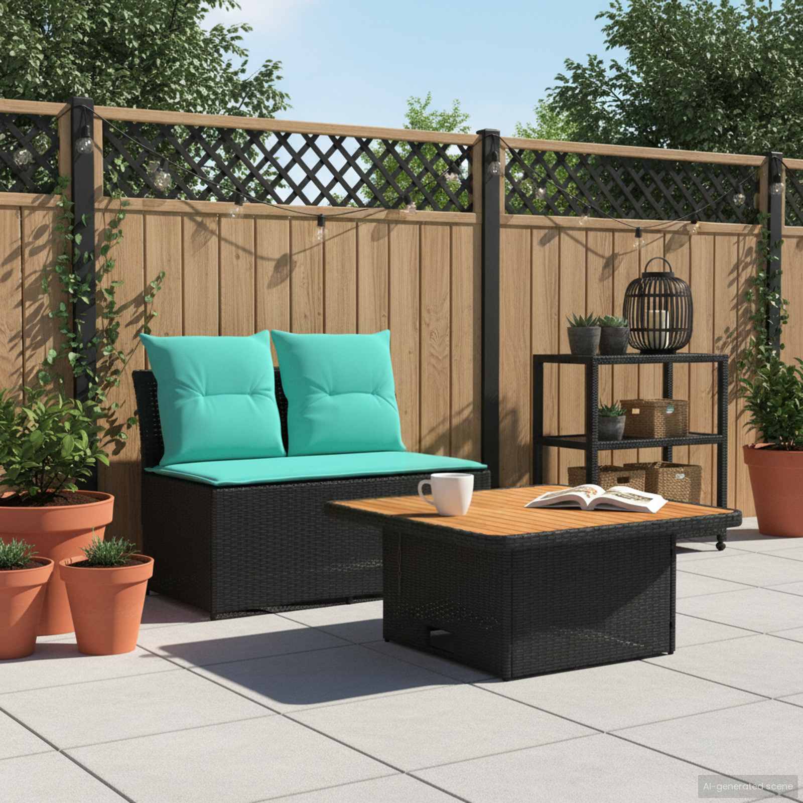 2 Stück Garten Mittel Sofa Mit Hochklapptisch Poly-Rattan
