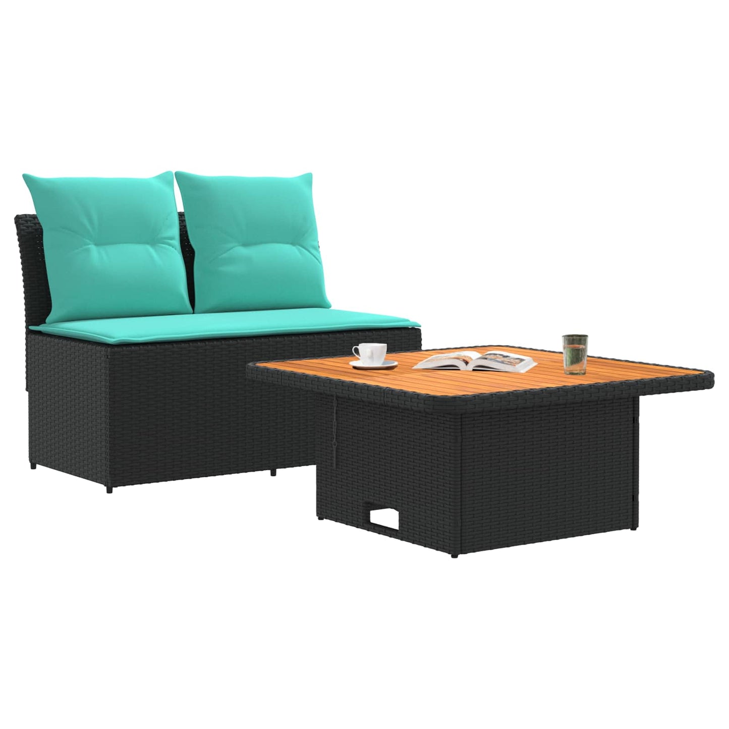 2 Stück Garten Mittel Sofa Mit Hochklapptisch Poly-Rattan