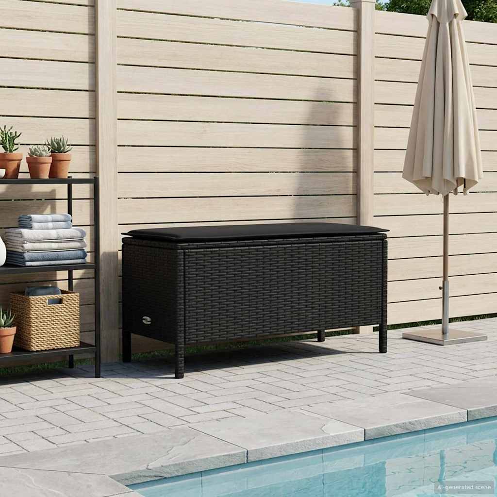 Garten-Fußhocker mit Kissen Schwarz 80 x 38 x 45 cm PE-Rattan