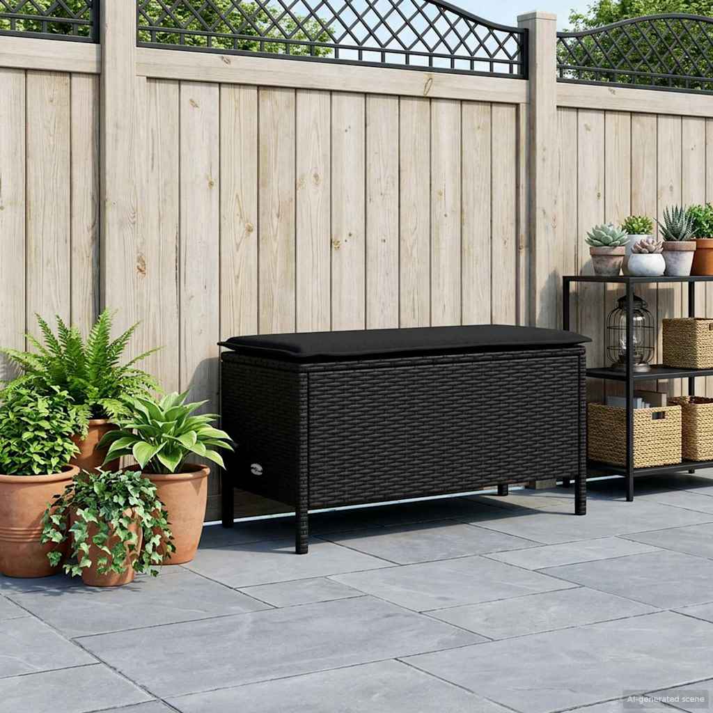 Garten-Fußhocker mit Kissen Schwarz 80 x 38 x 45 cm PE-Rattan