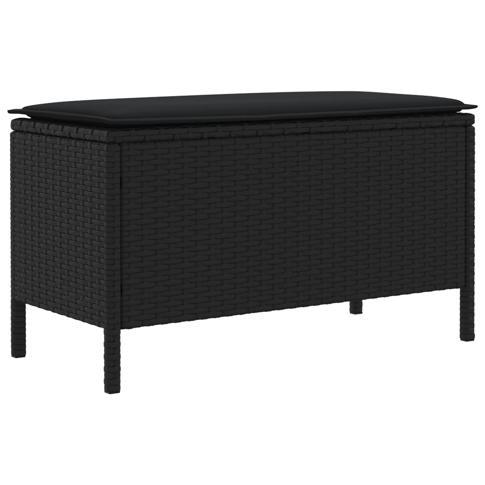 Garten-Fußhocker mit Kissen Schwarz 80 x 38 x 45 cm PE-Rattan