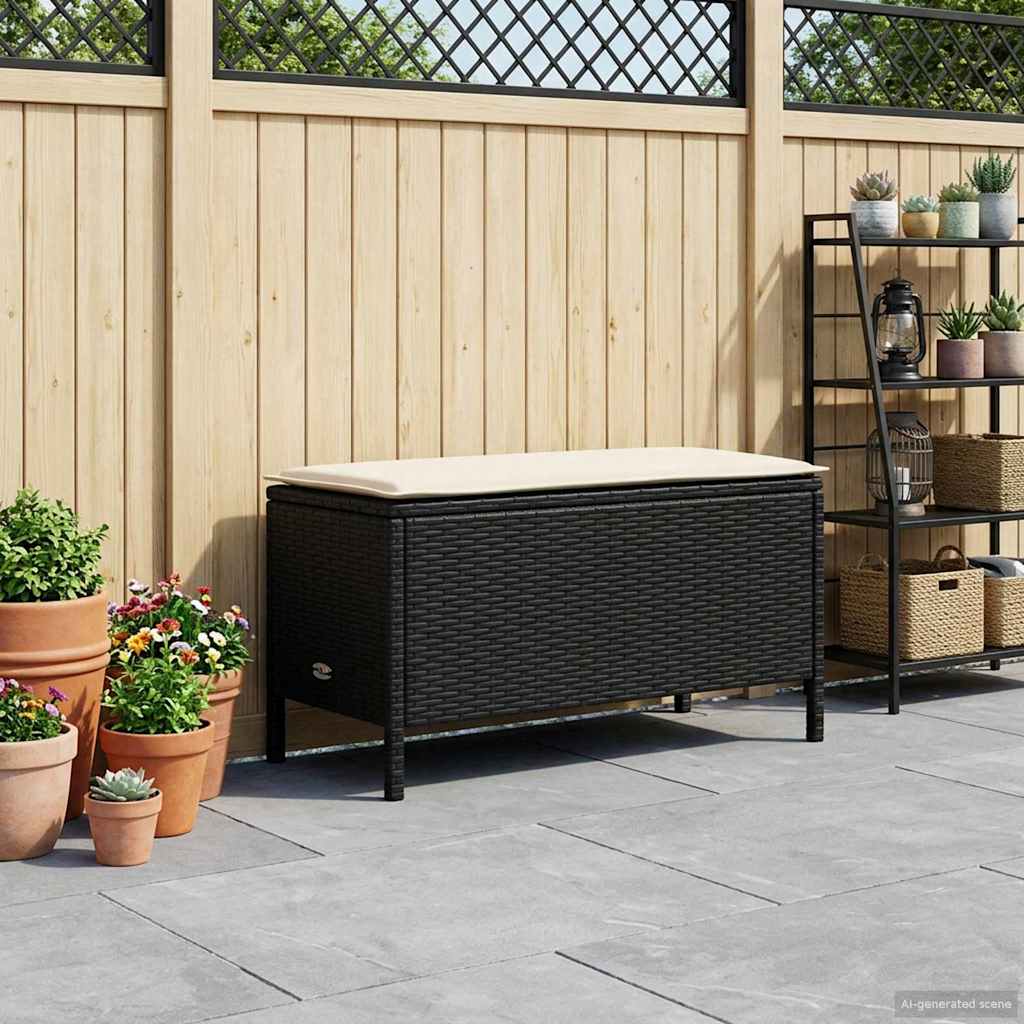 Garten-Fußhocker Schwarz und Creme 80 x 38 x 45 cm PE-Rattan