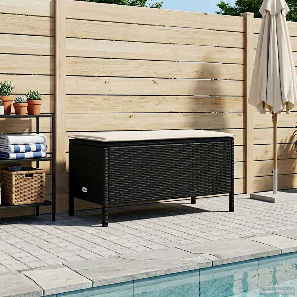 Garten-Fußhocker Schwarz und Creme 80 x 38 x 45 cm PE-Rattan