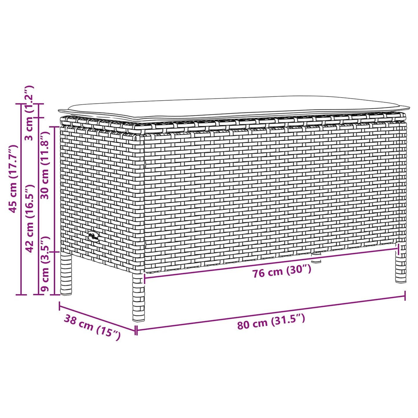 Garten-Fußhocker Grau und Dunkelgrau 80 x 38 x 45 cm PE-Rattan