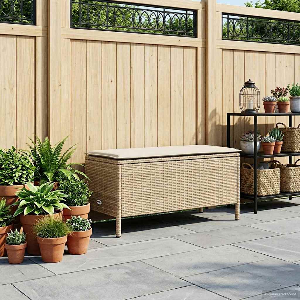 Garten-Fußhocker Beige und Creme 80 x 38 x 42 cm PE-Rattan
