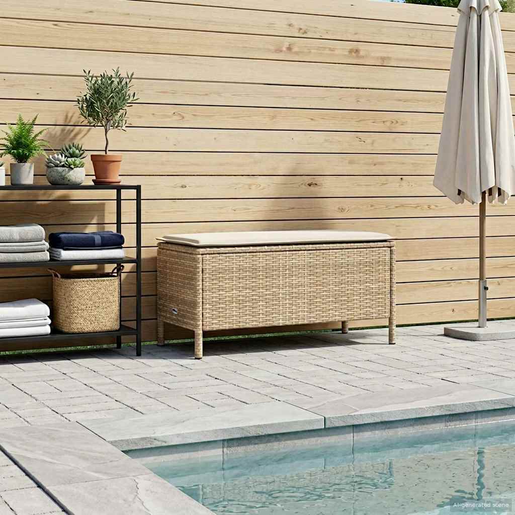 Garten-Fußhocker Beige und Creme 80 x 38 x 42 cm PE-Rattan