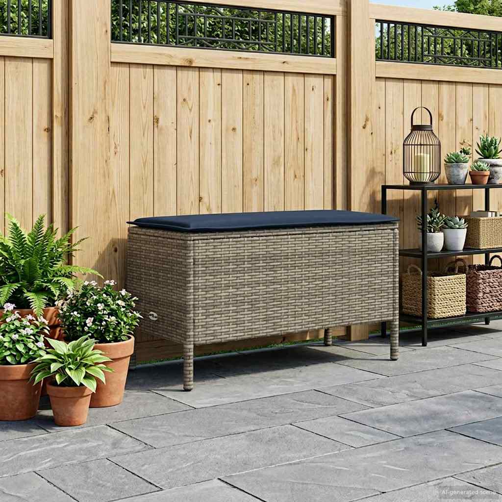 Garten-Fußhocker Grau und Marineblau 80 x 38 x 42 cm PE-Rattan