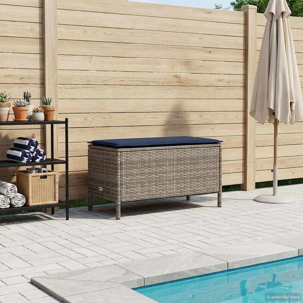 Garten-Fußhocker Grau und Marineblau 80 x 38 x 42 cm PE-Rattan