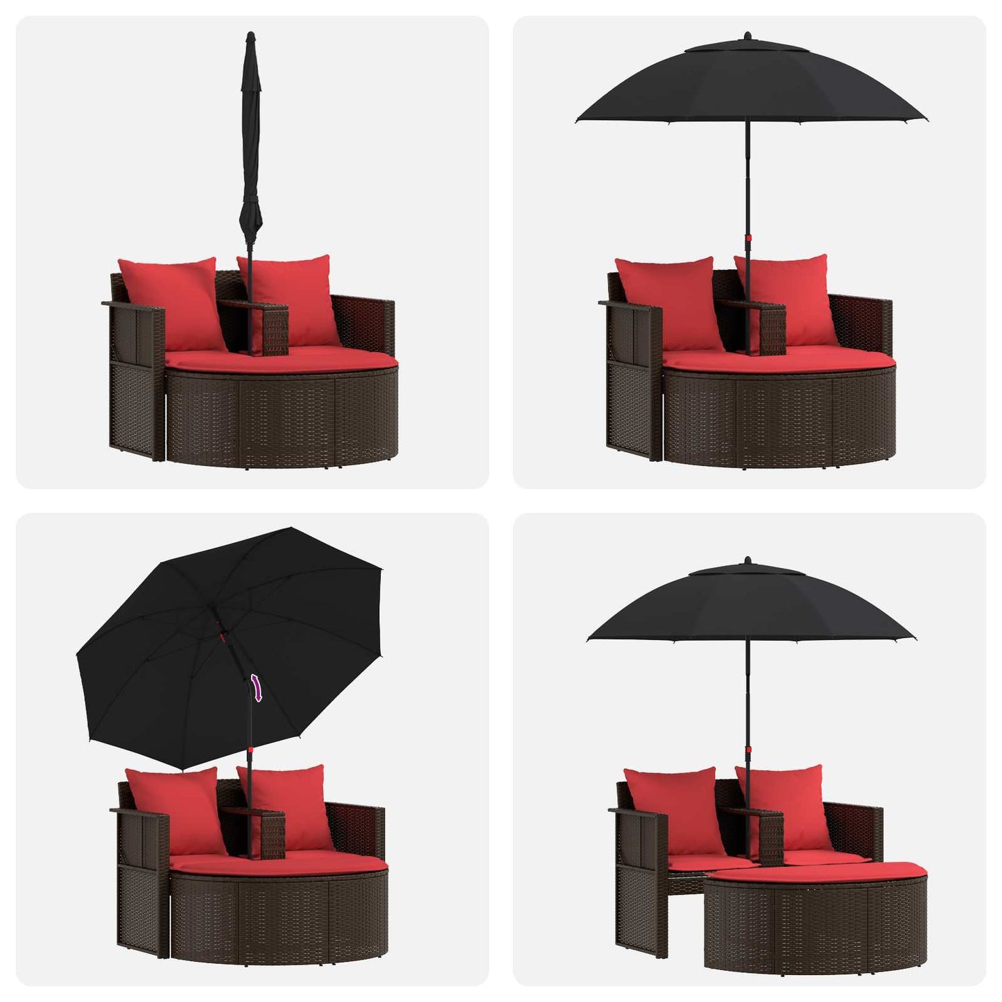Garten-Sofa Braun und Rot 168 x 168 x 180 cm Poly-Rattan