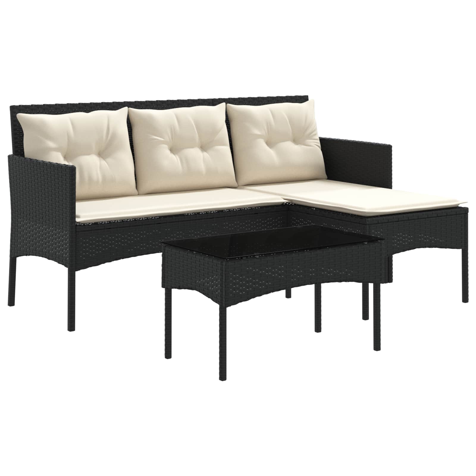 Gartensofa-set mit Kissen 2 pcs Schwarz und Creme Poly-Rattan
