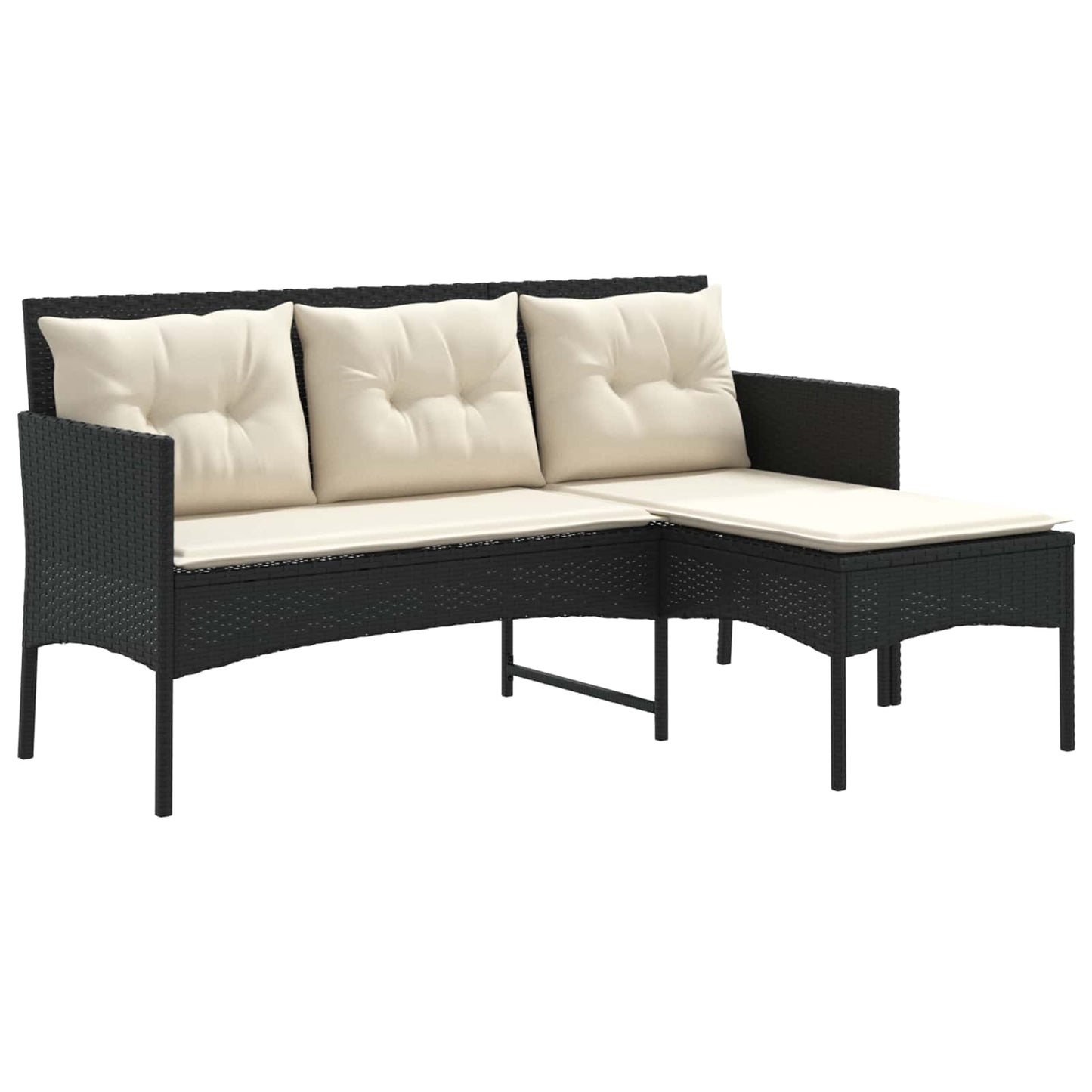 Gartensofa-set mit Kissen 2 pcs Schwarz und Creme Poly-Rattan