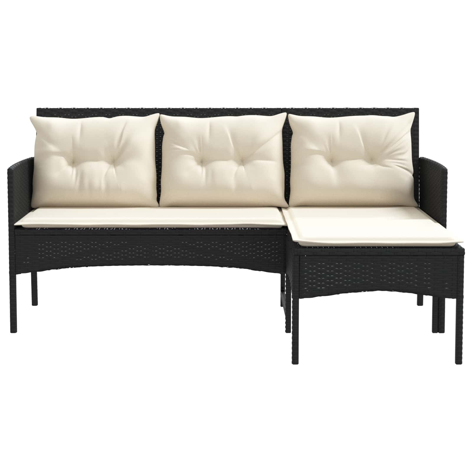 Gartensofa-set mit Kissen 2 pcs Schwarz und Creme Poly-Rattan