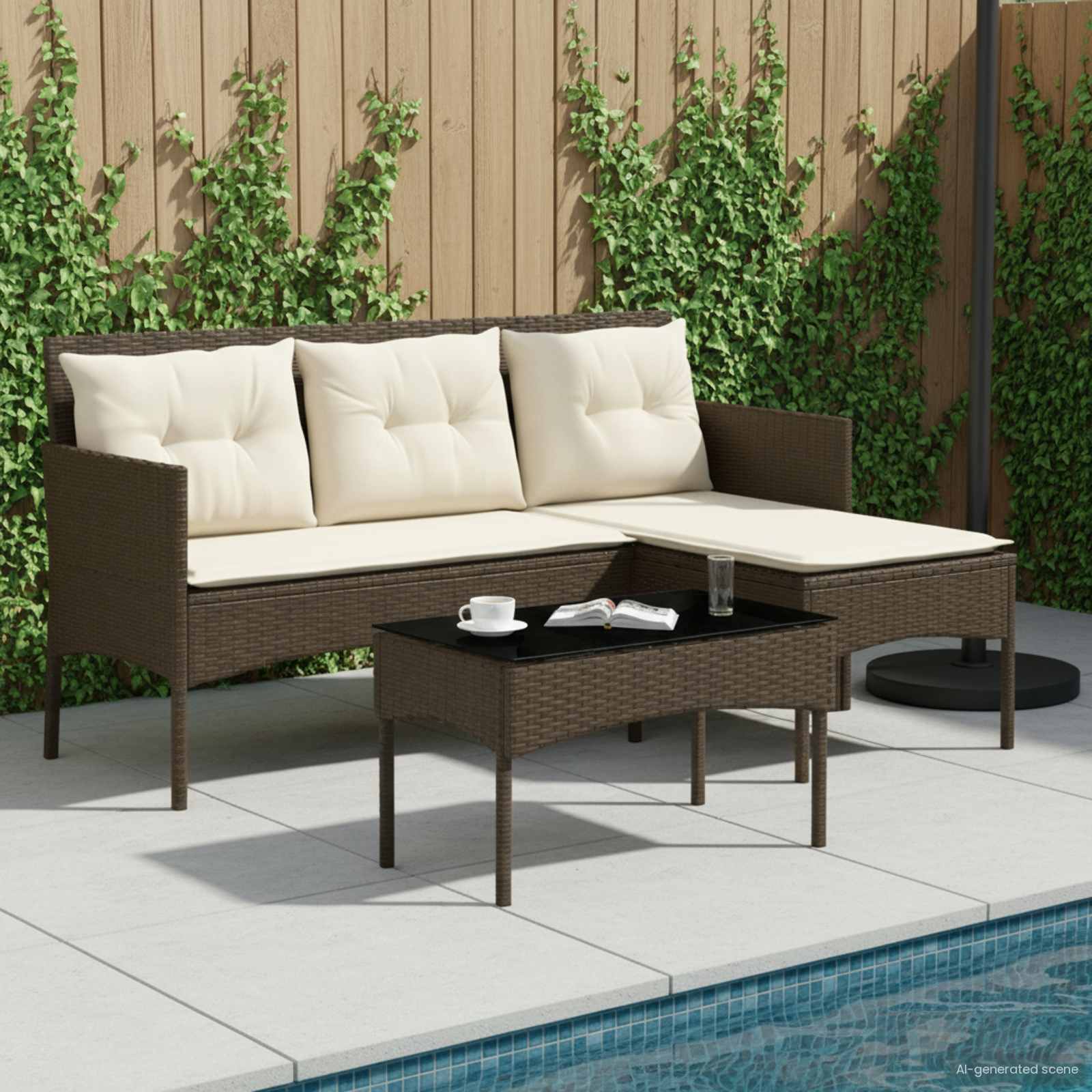Gartensofa-set mit Kissen 2 pcs Poly-Rattan