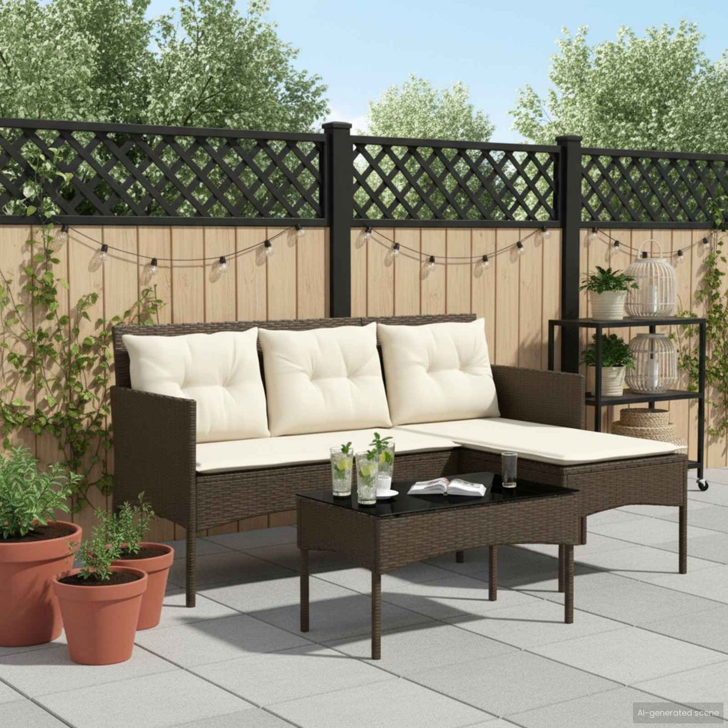 Gartensofa-set mit Kissen 2 pcs Poly-Rattan
