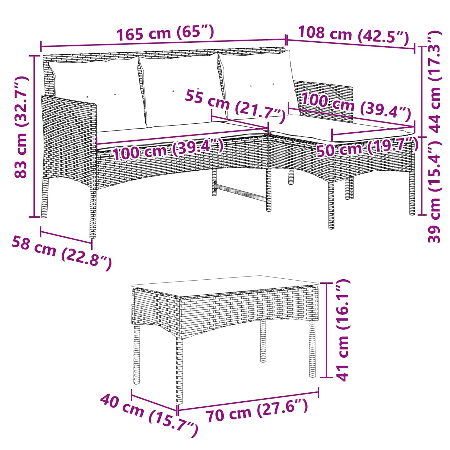 Gartensofa-set 2 stk. Poly-Rattan