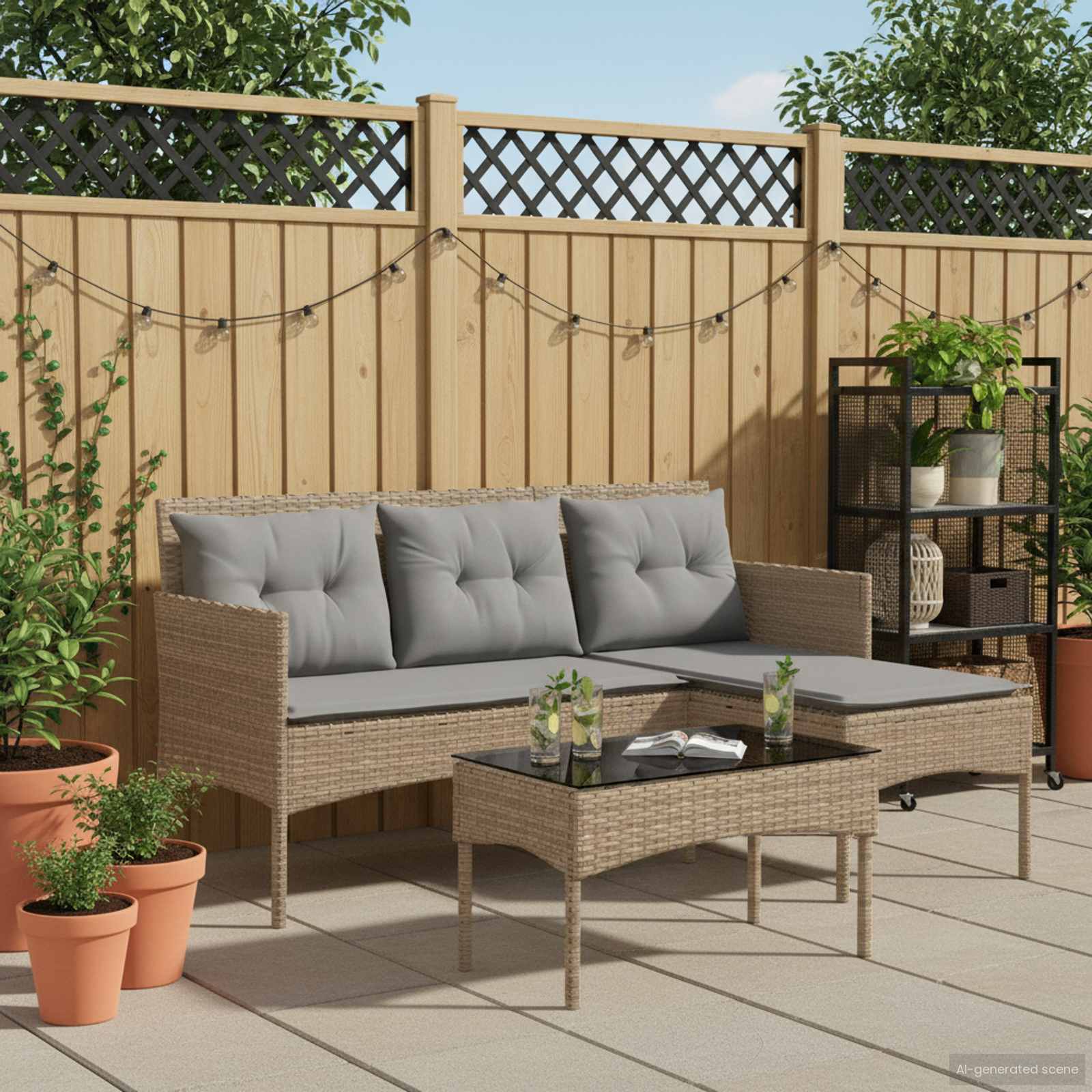 Gartensofa-set mit Kissen 2 pcs Poly-Rattan