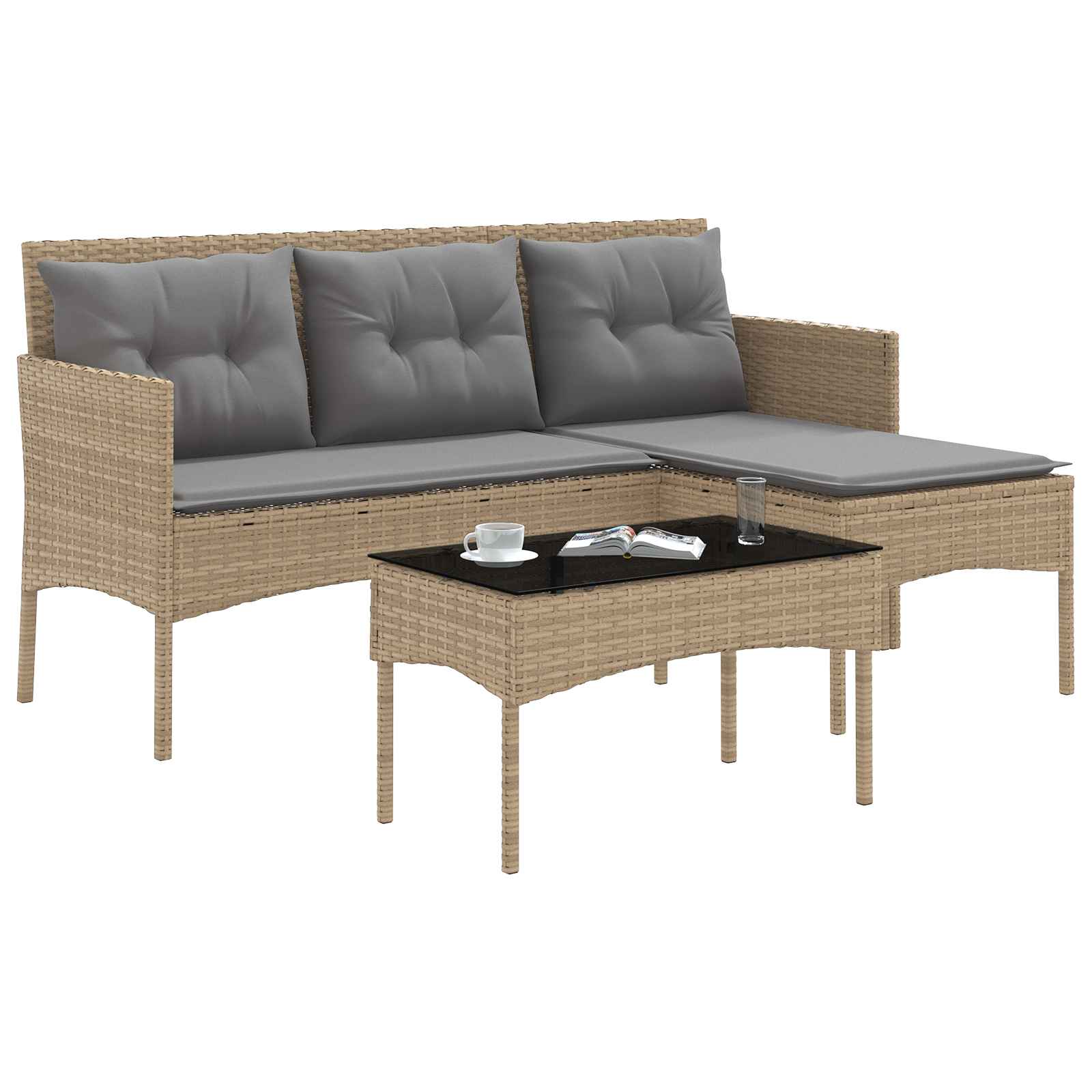 Gartensofa-set mit Kissen 2 pcs Poly-Rattan