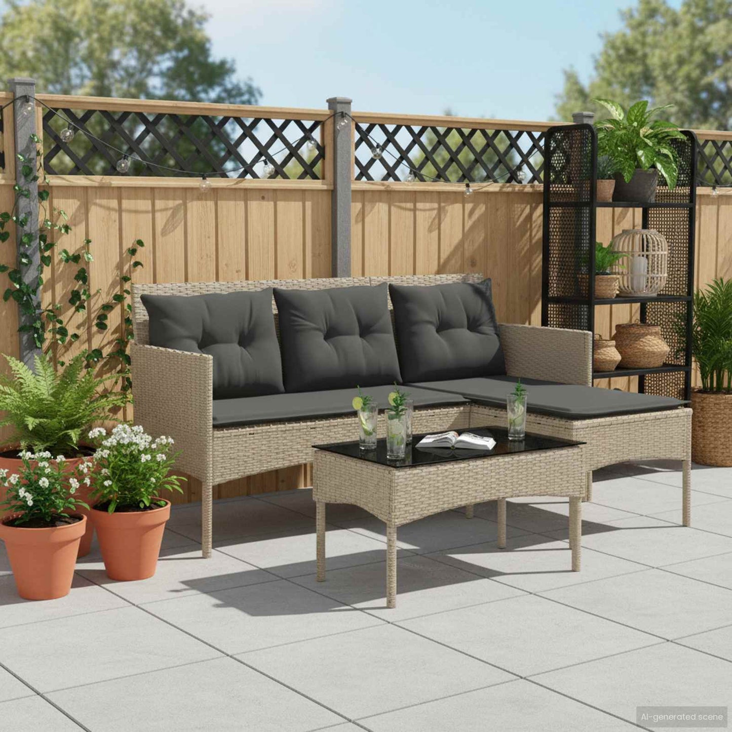 Gartensofa-set mit Kissen 2 pcs Poly-Rattan