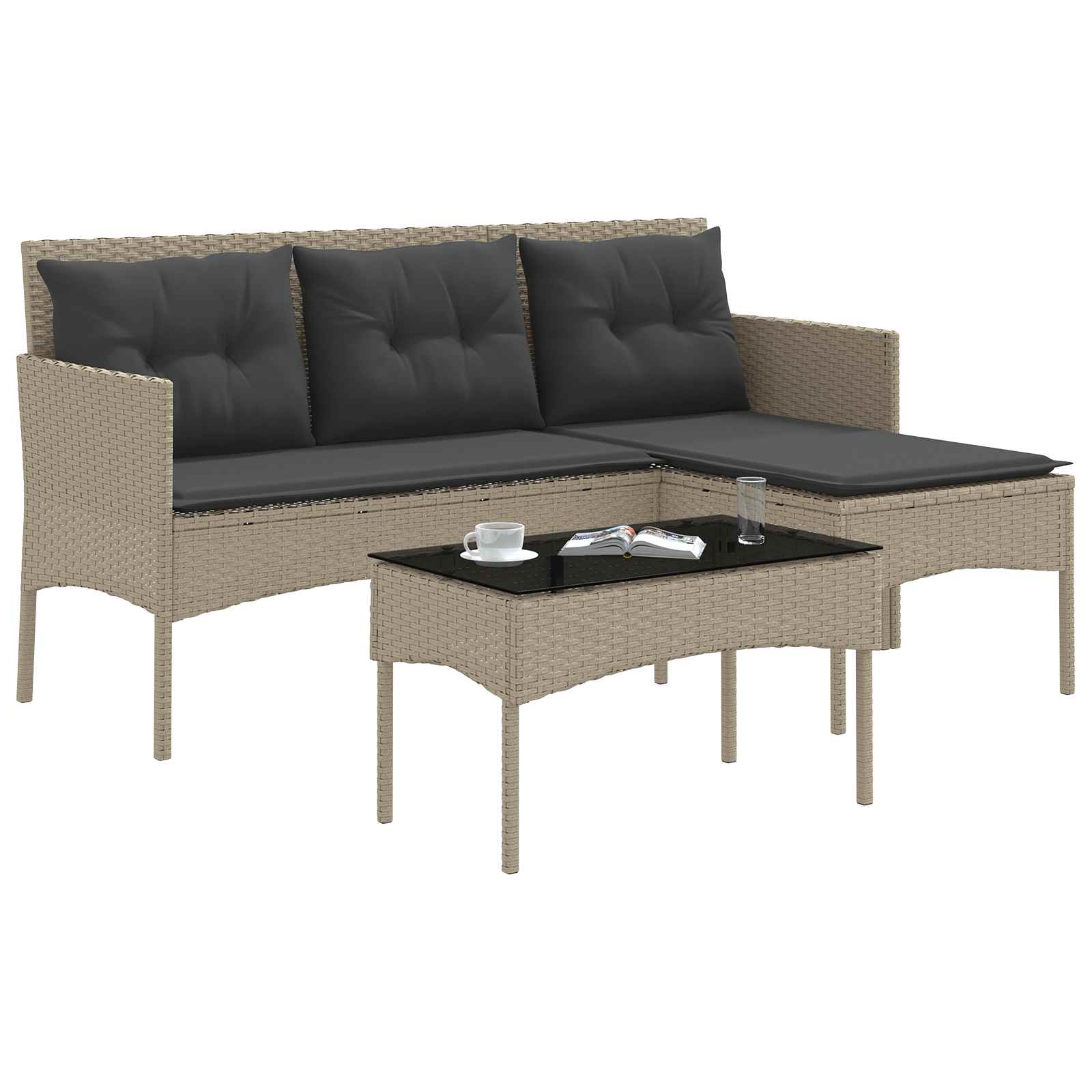 Gartensofa-set mit Kissen 2 pcs Poly-Rattan