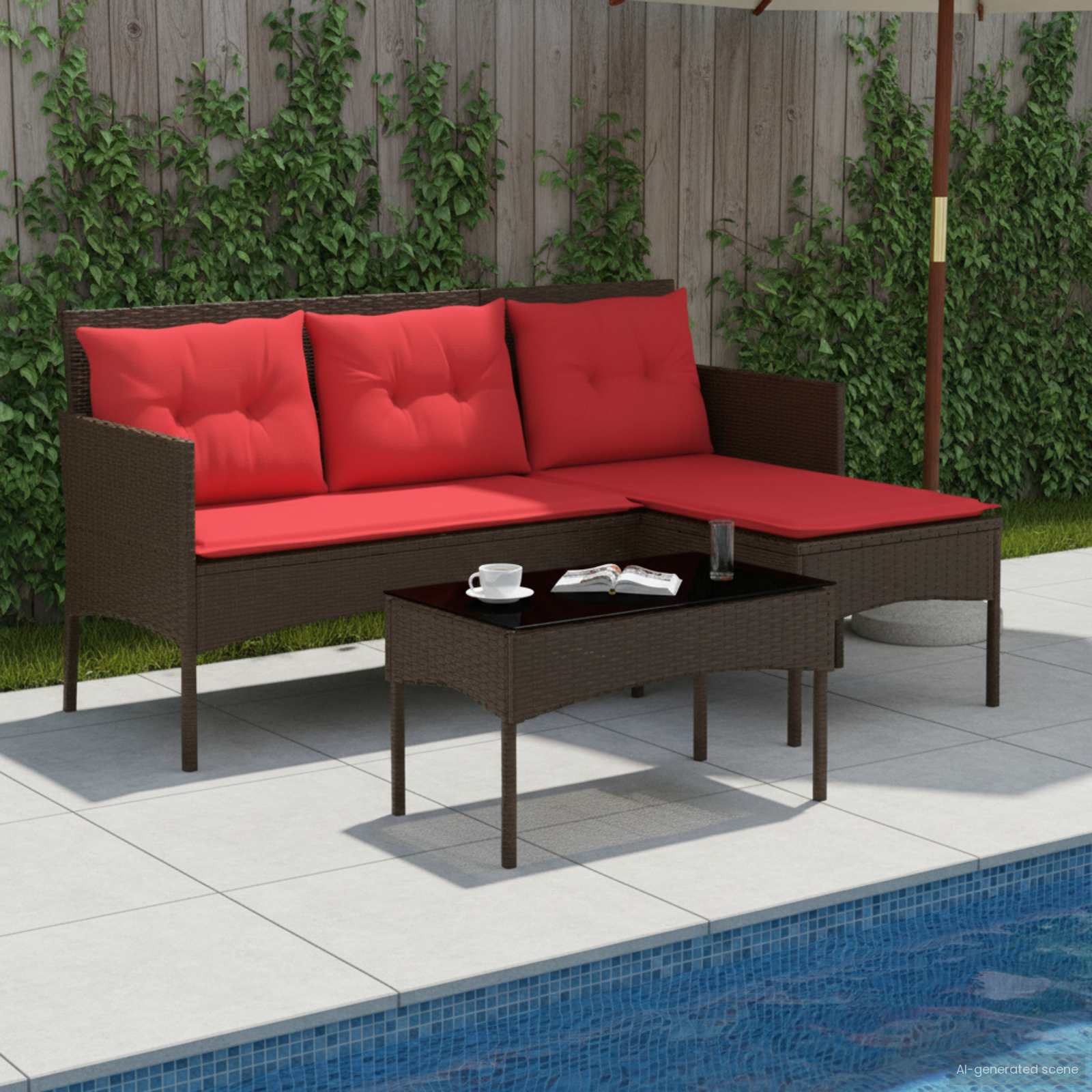 Gartensofa-set 2 stk. Braun und Rot Poly-Rattan