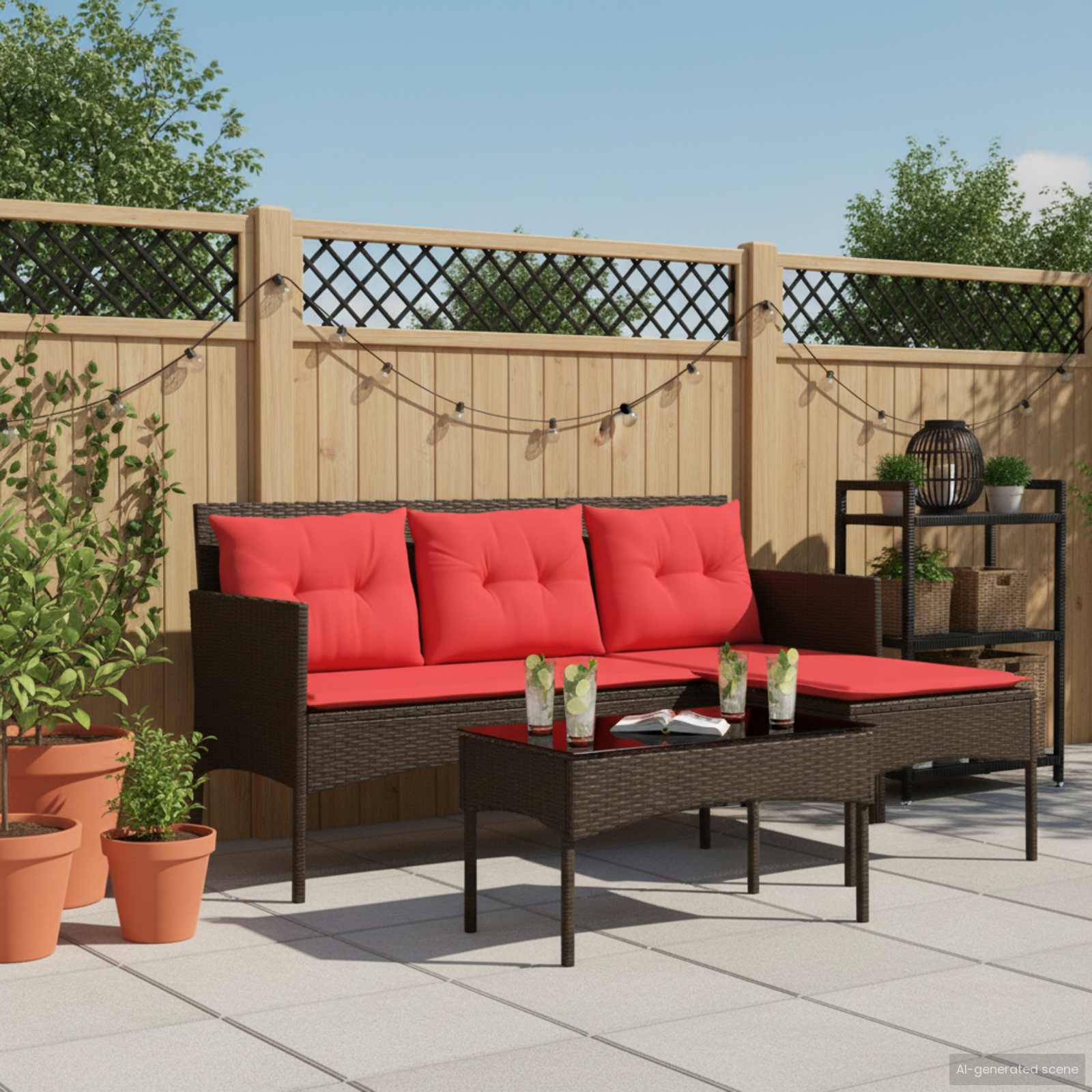 Gartensofa-set 2 stk. Braun und Rot Poly-Rattan
