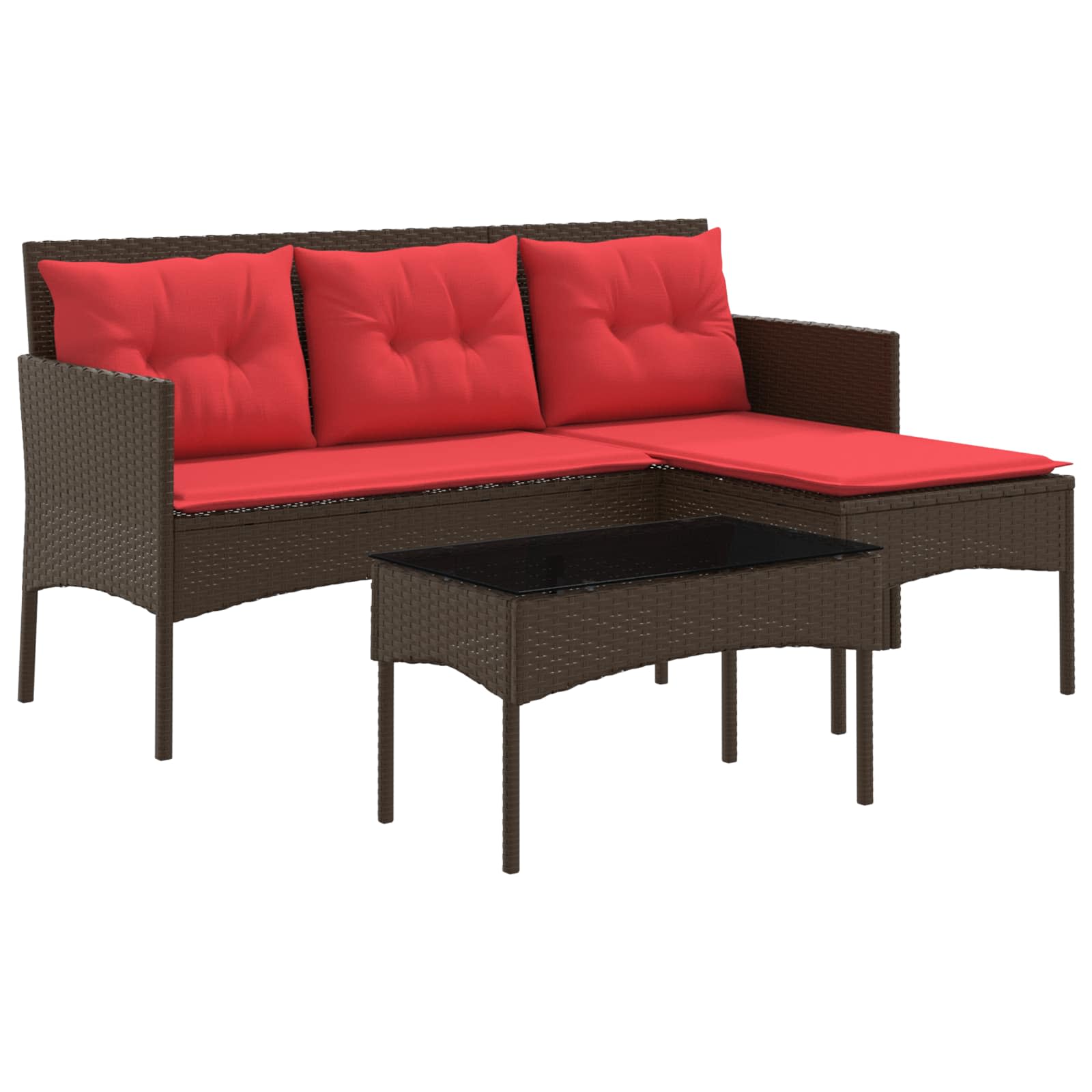 Gartensofa-set 2 stk. Braun und Rot Poly-Rattan