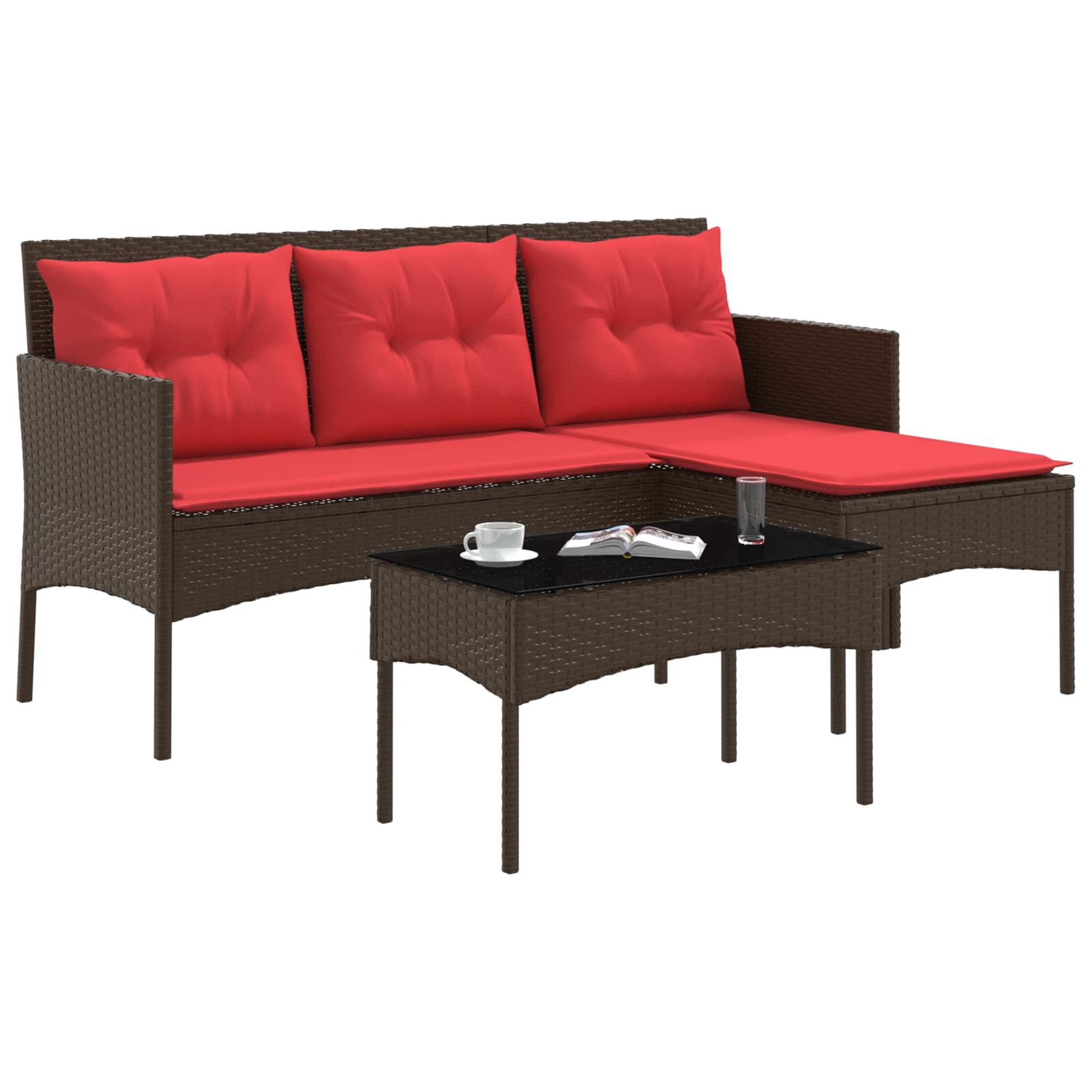 Gartensofa-set 2 stk. Braun und Rot Poly-Rattan