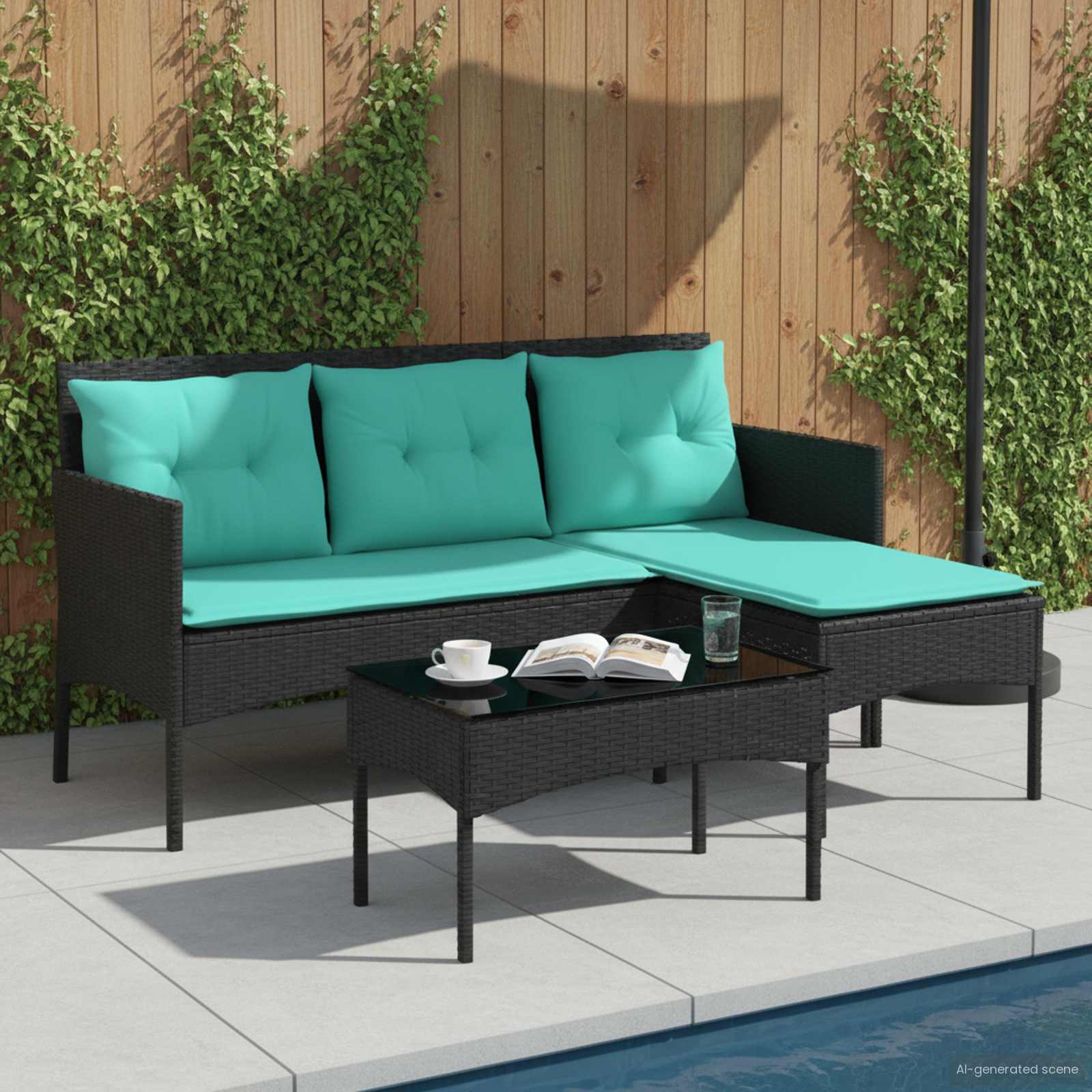 Gartensofa-set mit Kissen 2 pcs Poly-Rattan