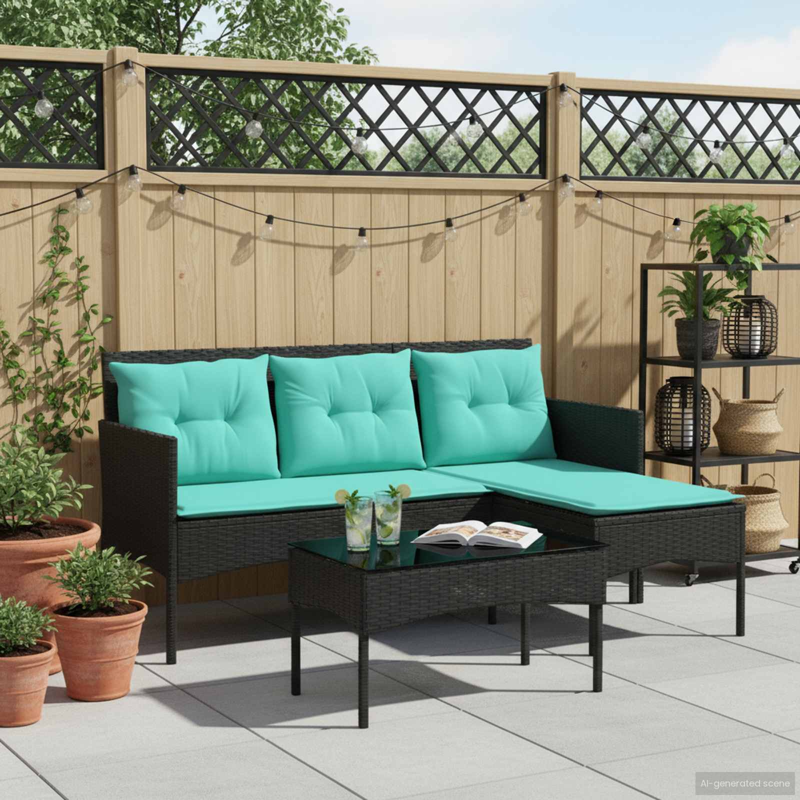 Gartensofa-set mit Kissen 2 pcs Poly-Rattan