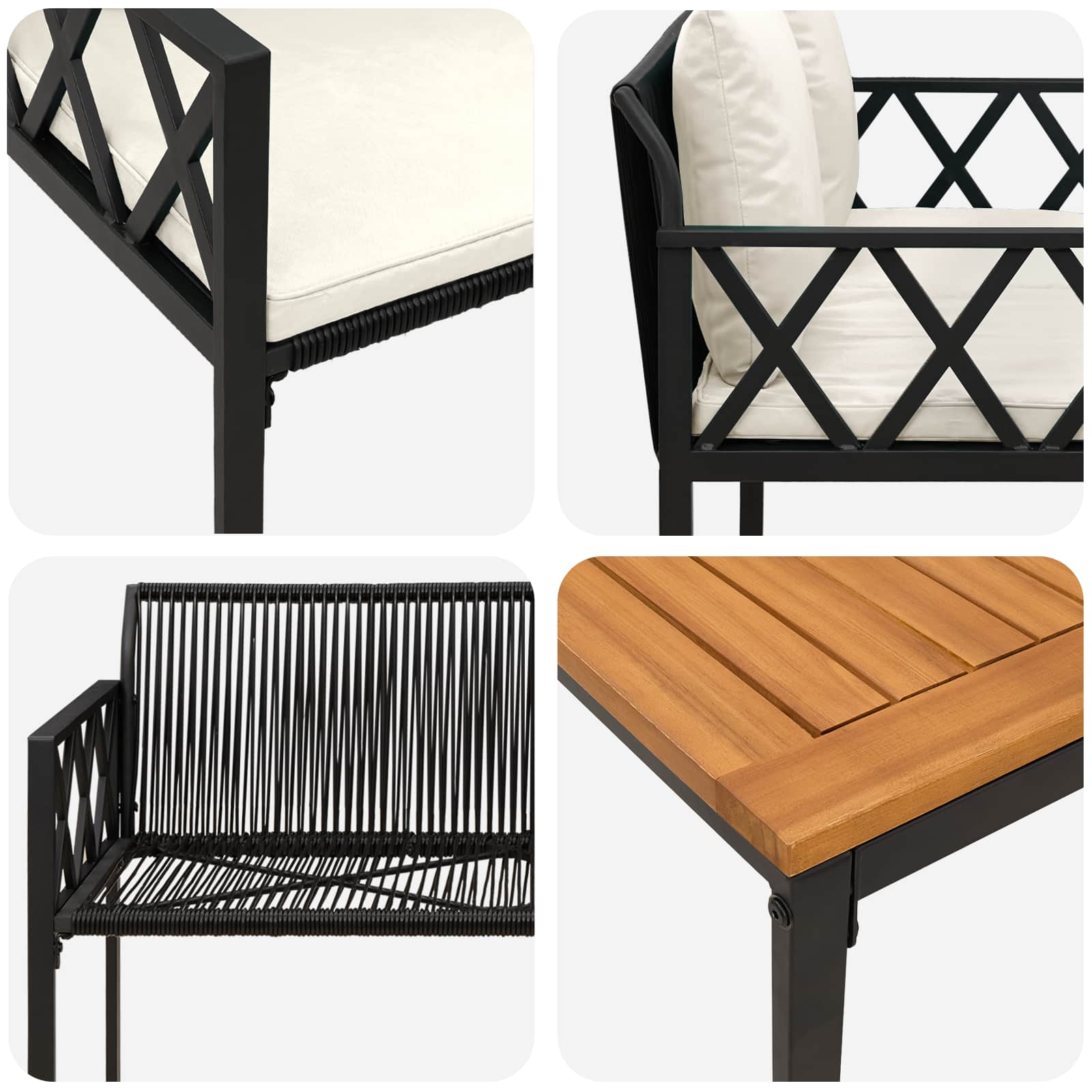 Gartenmöbel-Set 4 Stk. Schwarz und Cremeweiß Poly-Rattan