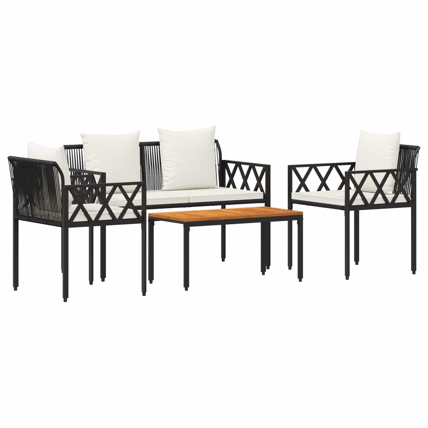 Gartenmöbel-Set 4 Stk. Schwarz und Cremeweiß Poly-Rattan